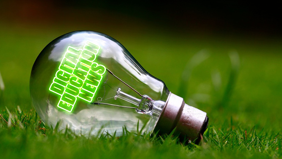 A photo of a lightbulb on grass that says Digital Education News