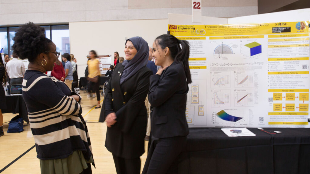 Students discuss a capstone project