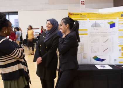 Students discuss a capstone project
