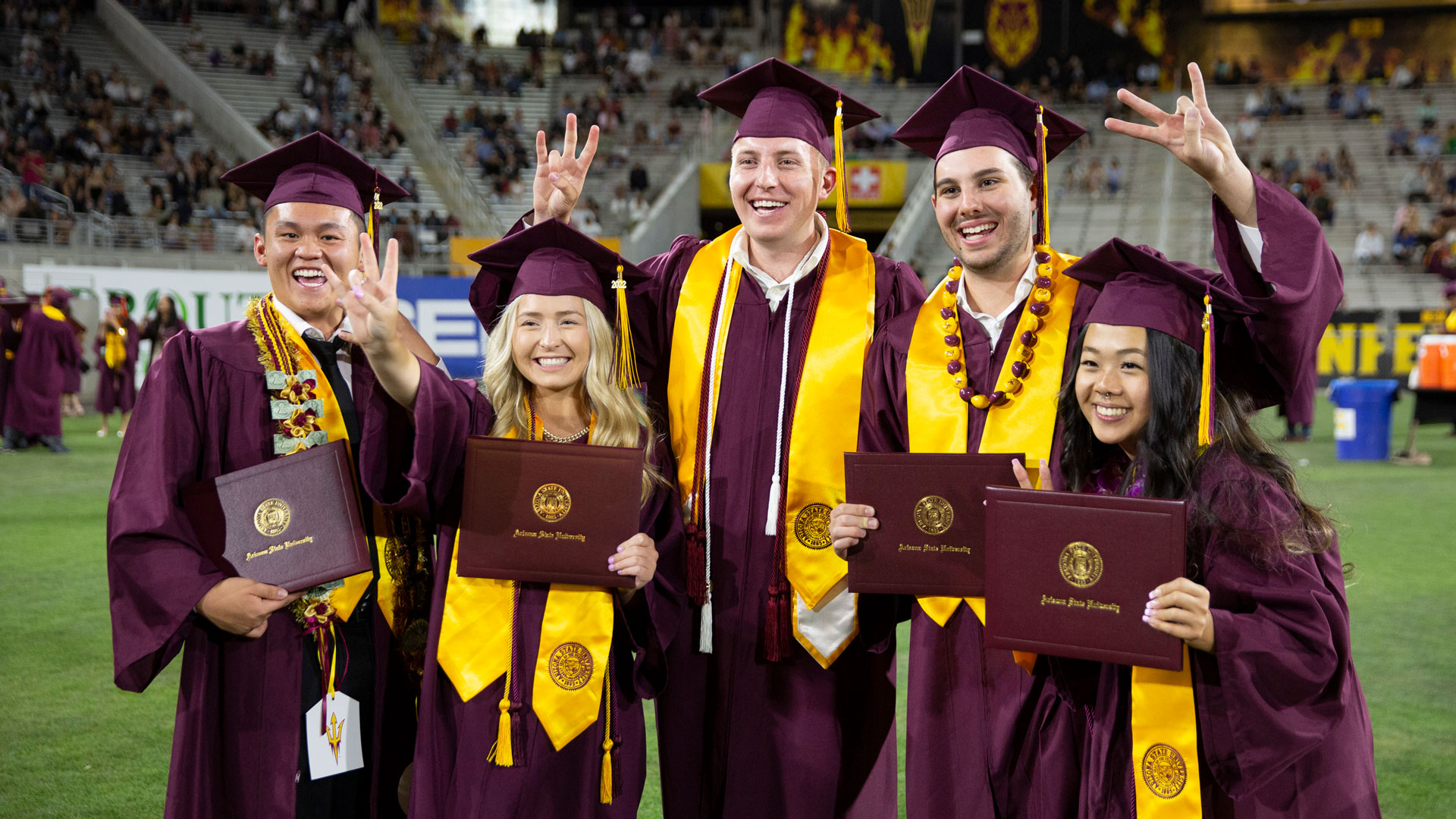 A group of happy grads at the Fulton Schools Convocation ceremony.