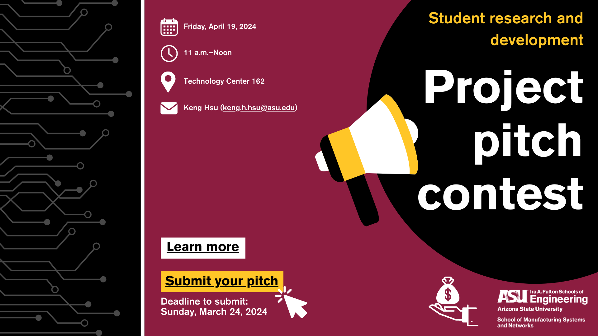 A graphic showing information on the project pitch contest.