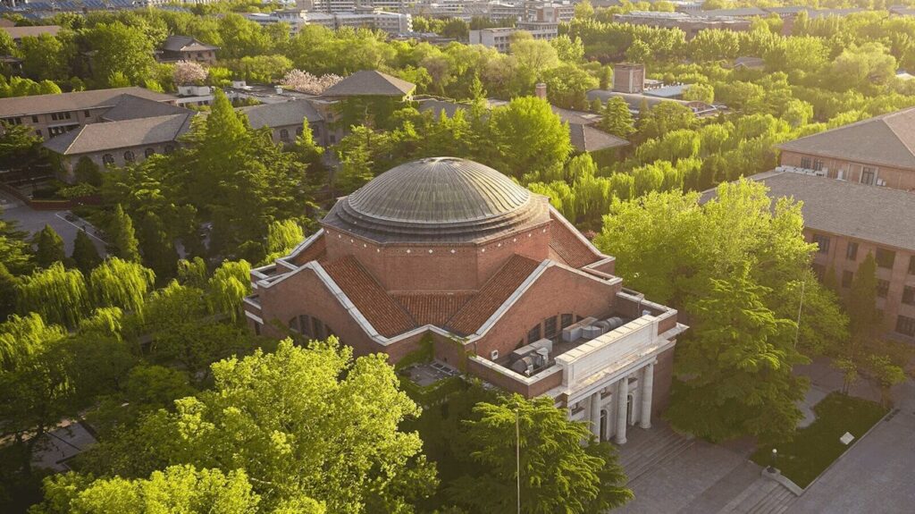 An overhead view of a college campus