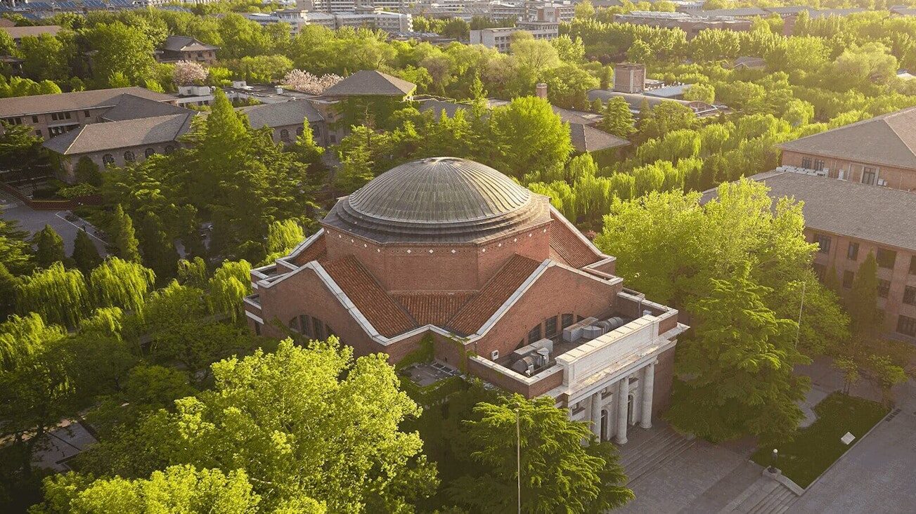 An overhead view of a college campus