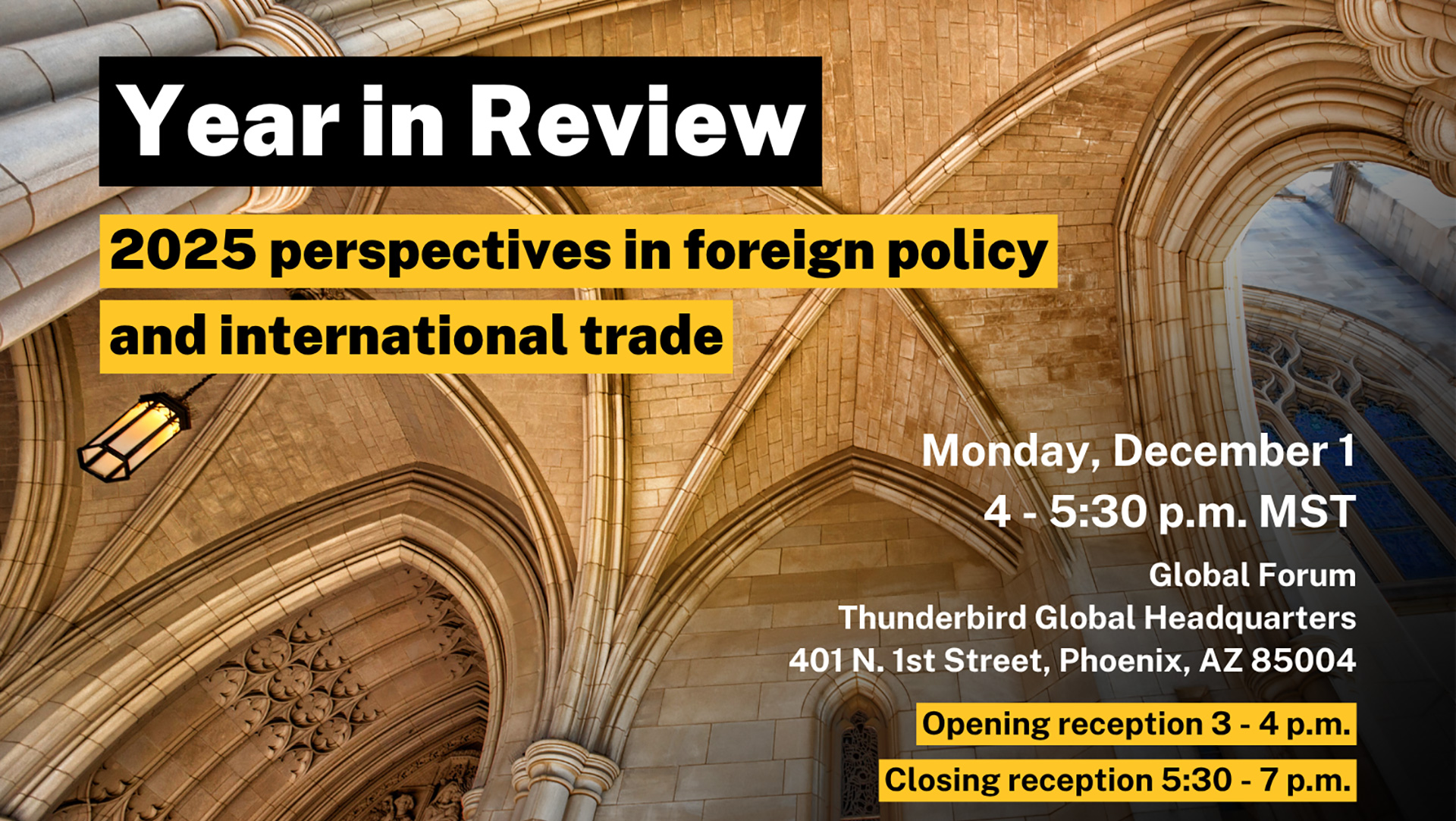 Graphic depicting Year in Review event 2025 Perspectives in Foreign Policy and International Trade