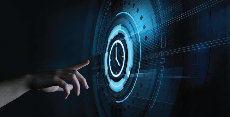 hand touching a large digital display