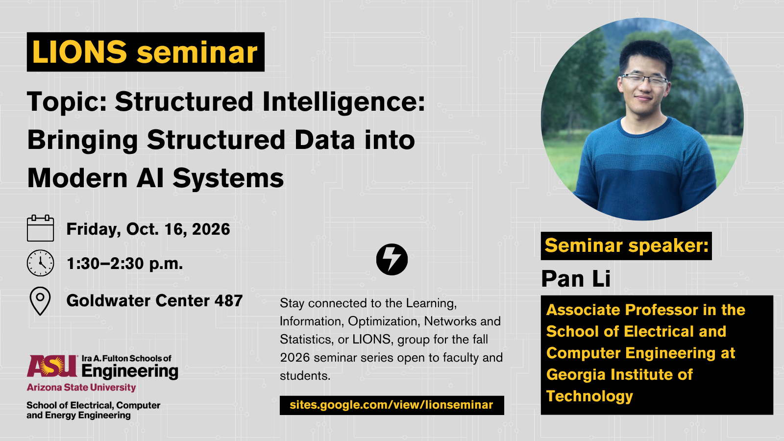 Promotional banner for LIONS group fall 2026 seminar series.